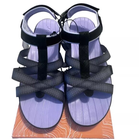 Women's Sandals Size 10 Black and Purple JSport KAIA Adjustable Strap Shoe Comfy - Picture 1 of 6